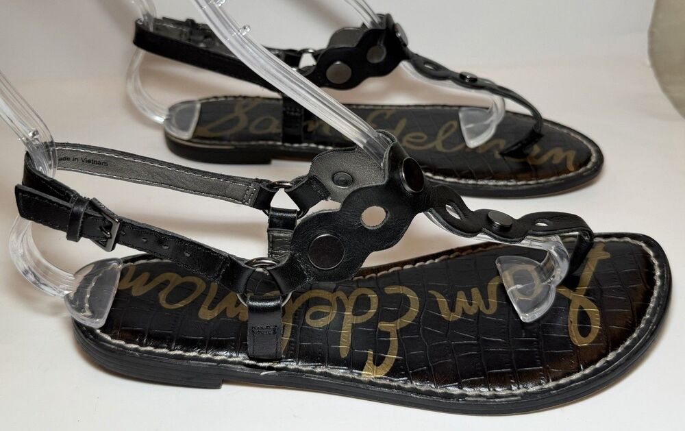 Sam Edelman Gilly Black Leather T-Strap Thong Sandals Women’s 8.5 Metal Studs